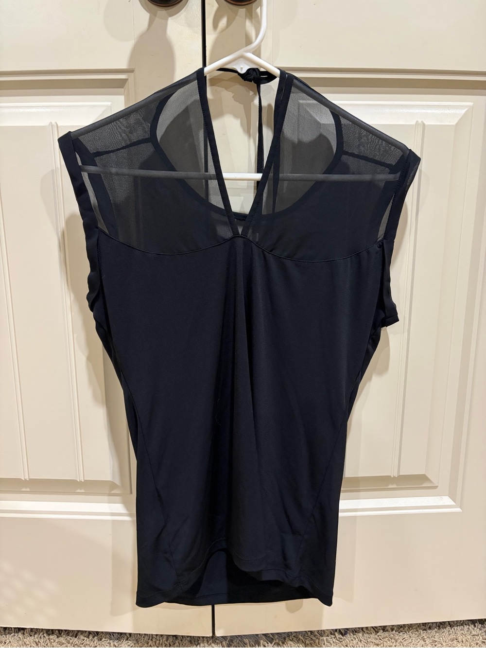 New York & Company Black Sheer Yoke Tank Top